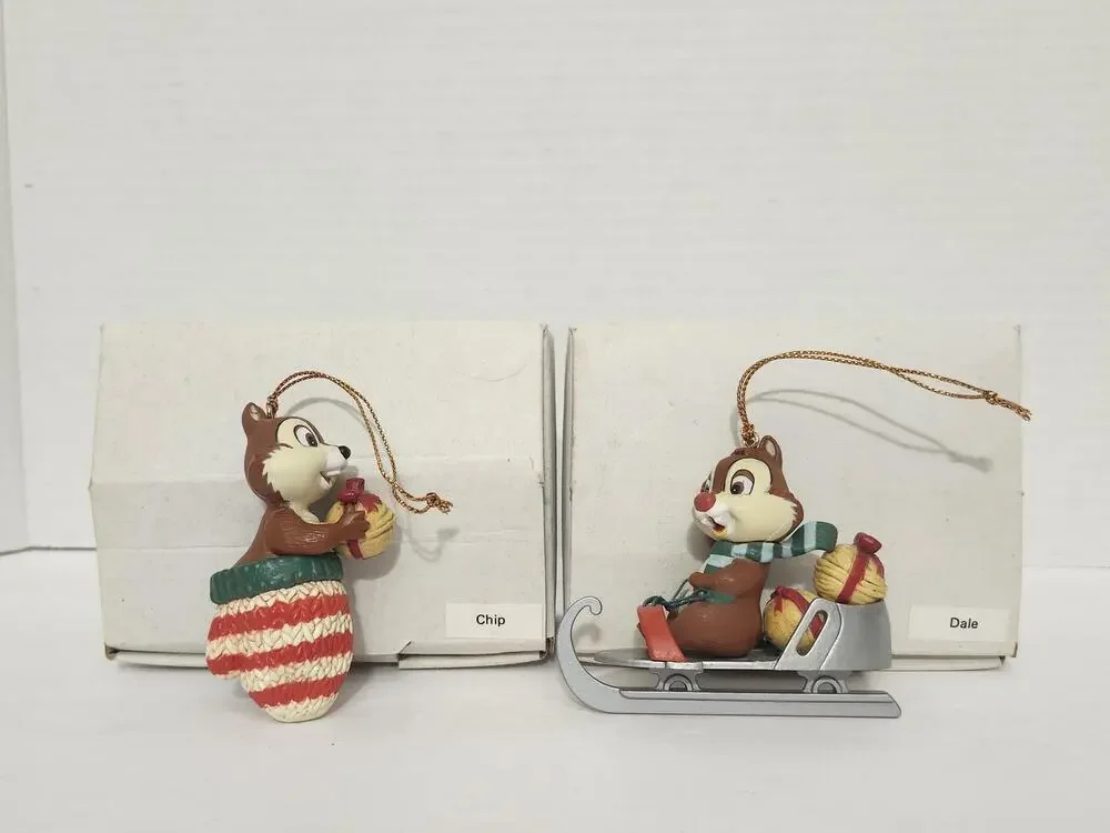 Vintage Disney Chip n Dale Christmas Ornament Pair Boxed Holiday Tree Set